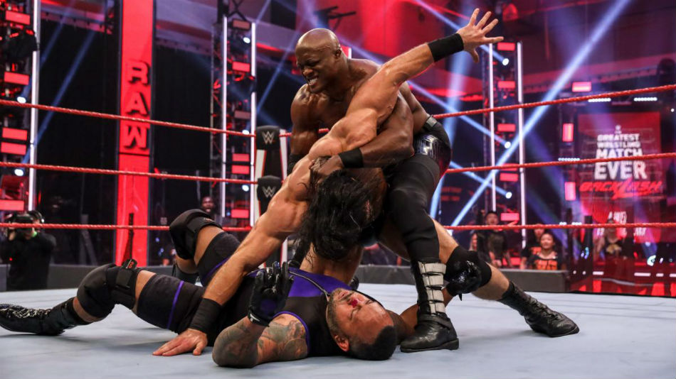 Lashley attacks McIntyre after the Scotsman defeated MVP on Monday's Raw. (Image